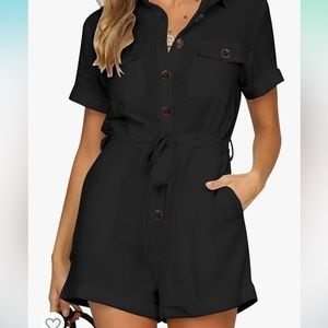 NWOT GRAPENT Women's Summer Short Sleeve Button Down Pockets Belted romper
